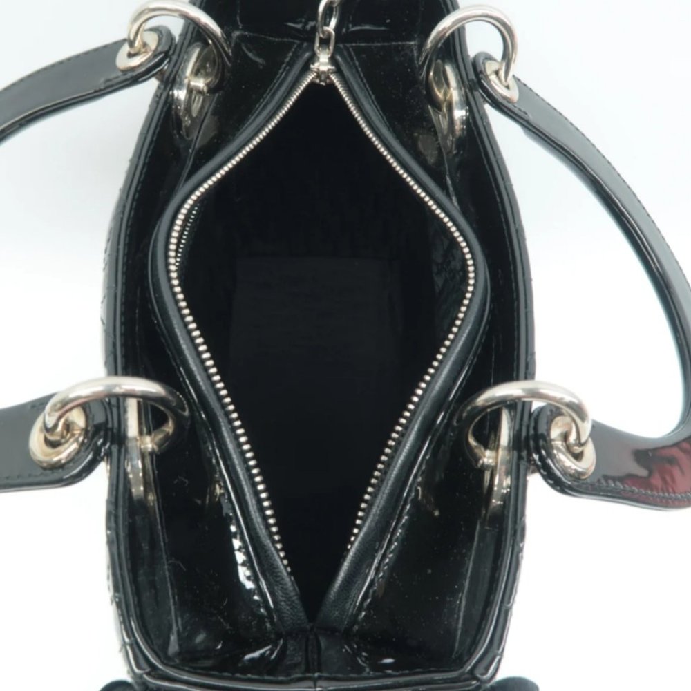 100% Authentic Dior Lady Black Patent Leather Satchel Bag - Picture 8 of 12